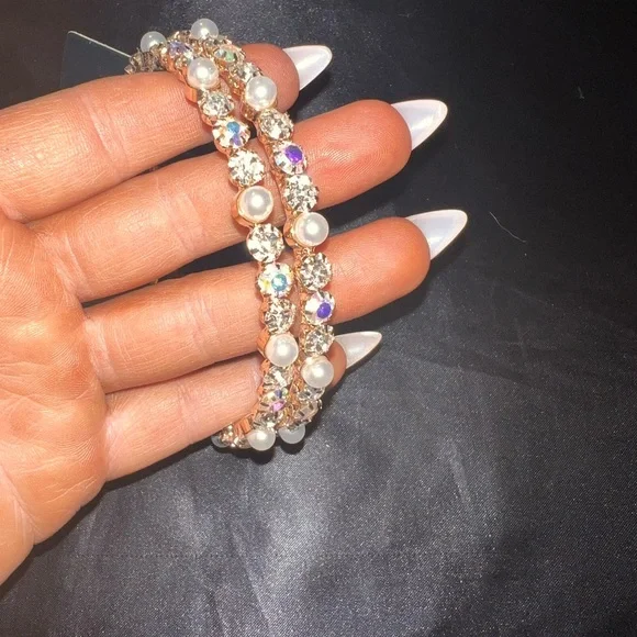 3 Inch pearl & diamond hoops - Picture 5 of 13